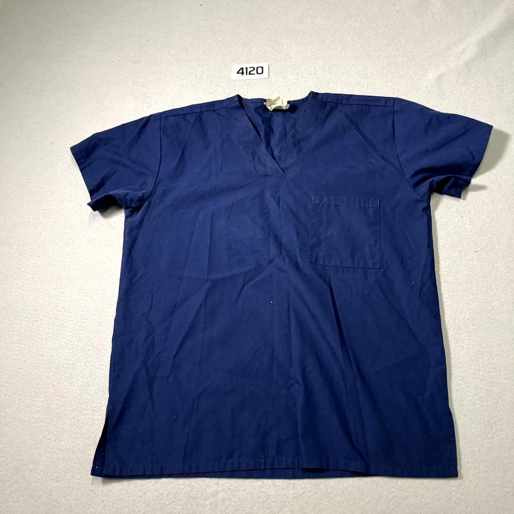 Uniform Advantage UA Scrubs Top Womens Medium Navy Blue Medical V Neck Side Slit